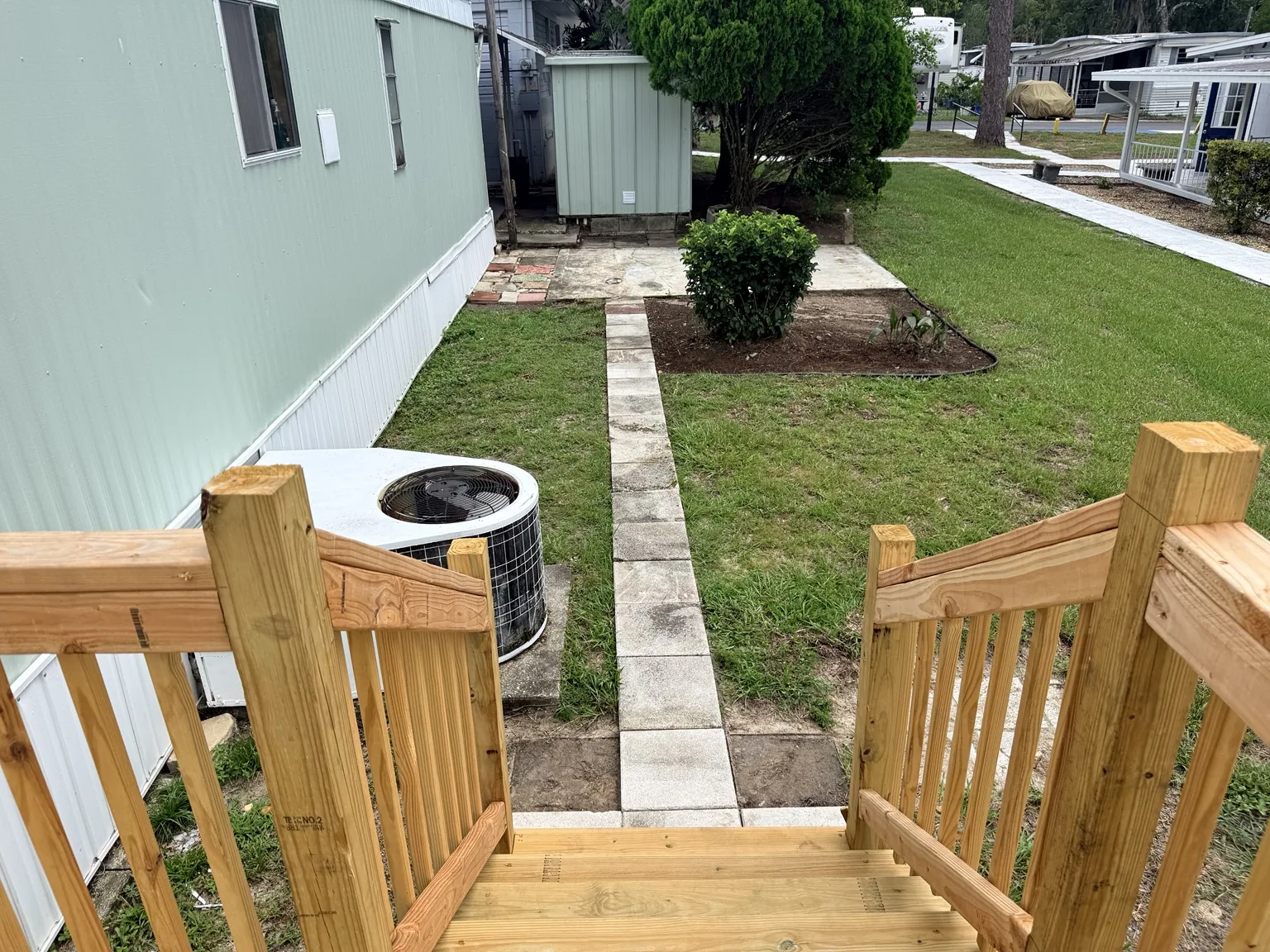 Newly built wood stairway and railings